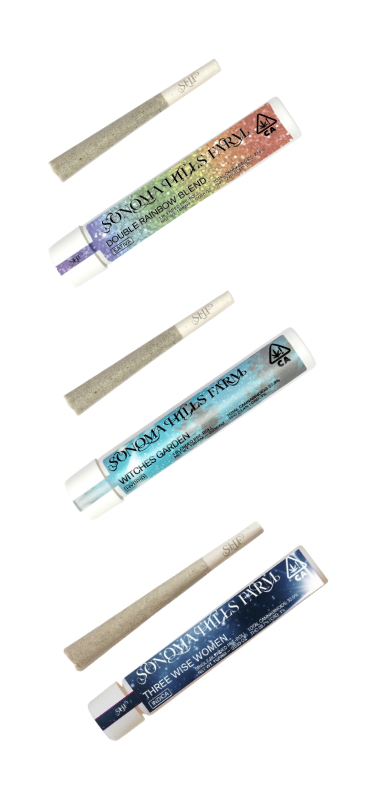 Sonoma Hills Farm seasonal blend 1 gram pre-rolls: Double Rainbow Blend, Witches Garden, Three Wise Women