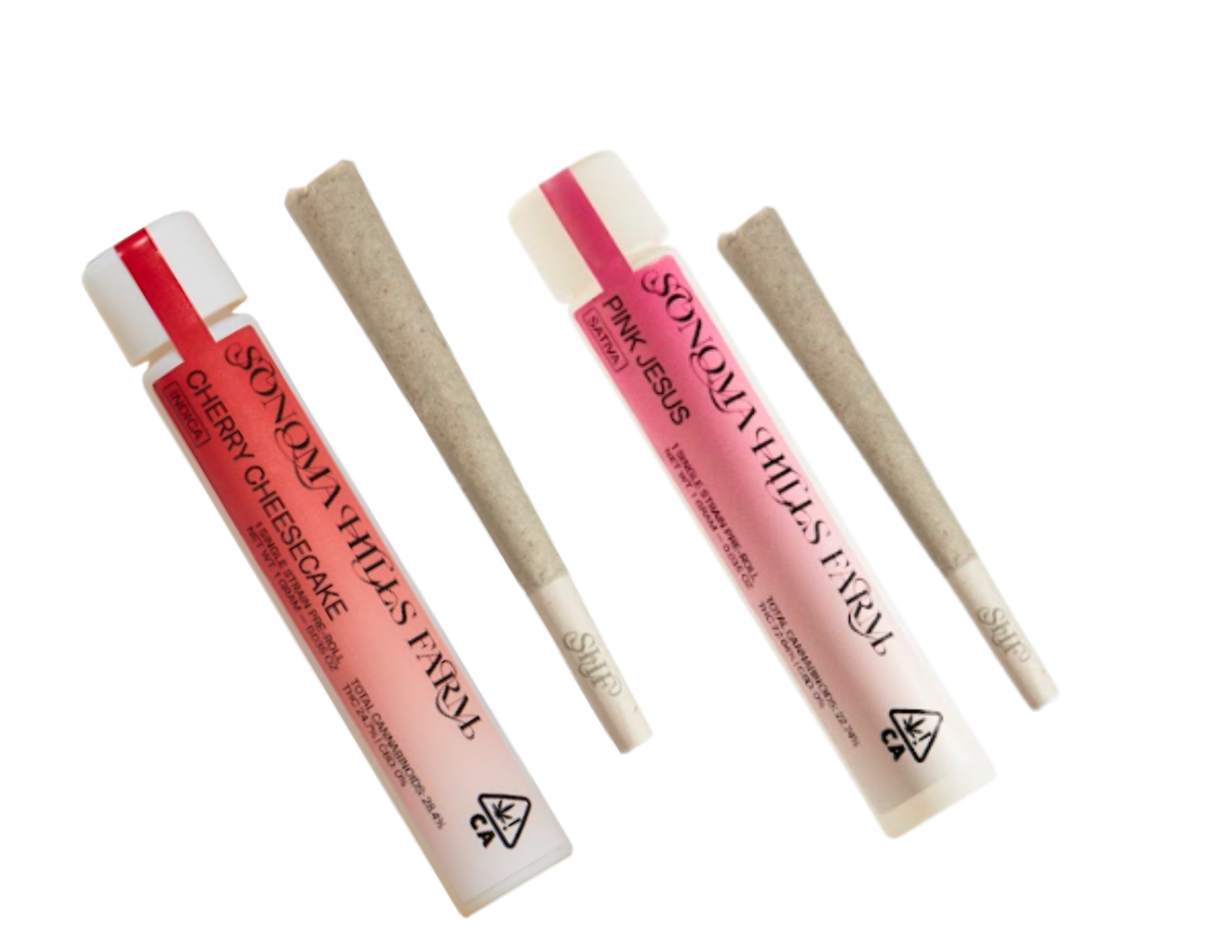 Sonoma Hills Farm single origin 1 gram pre-roll tubes: Cherry Cheesecake and Pink Jesus